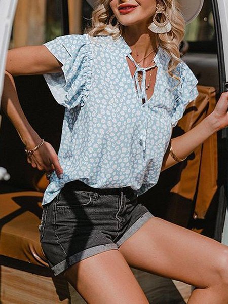 

Breathable and comfortable floral beach spring and summer new tie rope shirt, Multicolor, Shirts & Blouses