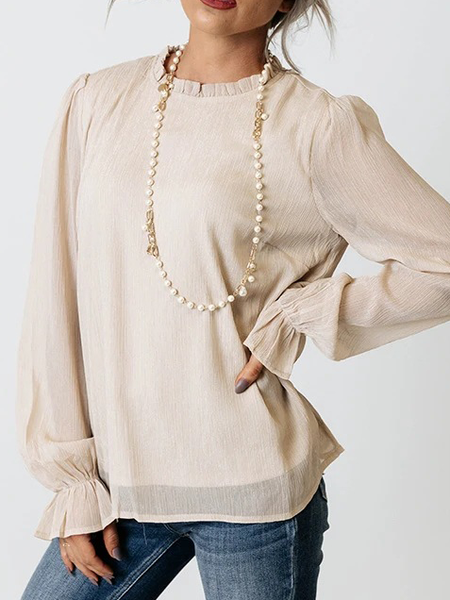 

Round Neck Tops, Apricot, Tops