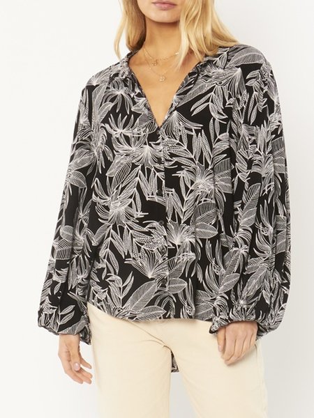 

Classic black floral pattern all-match all-age shirt, Multicolor, Shirts & Blouses