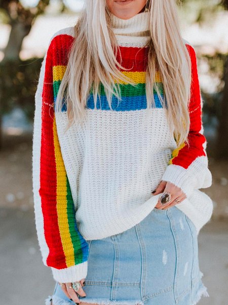 

Striped High Neck Wool/Knitting Sweater, Multicolor, Knitwear & Sweaters