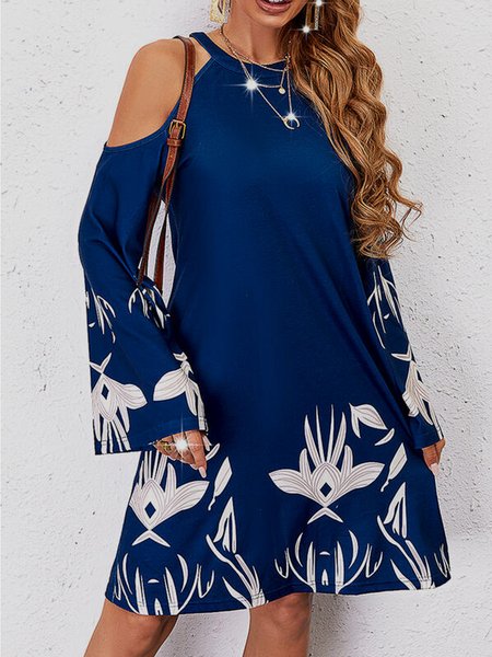 

Loosen Floral Off The Shoulder Dresses, Navy blue, Mini Dresses