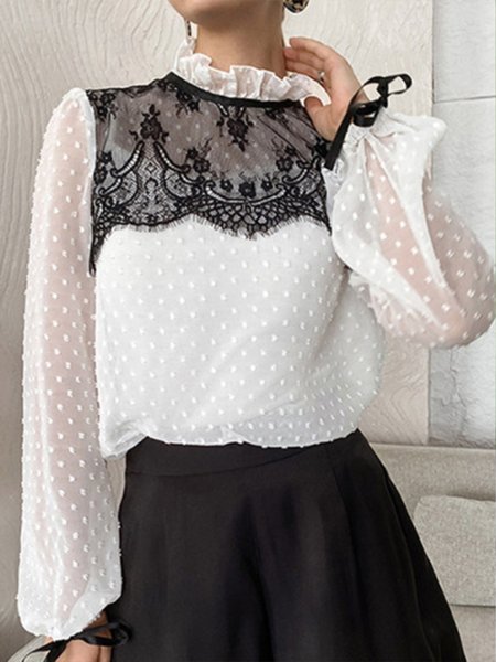 

Elegant Jacquard Lace Splicing Top, Apricot, Blouses and Shirts