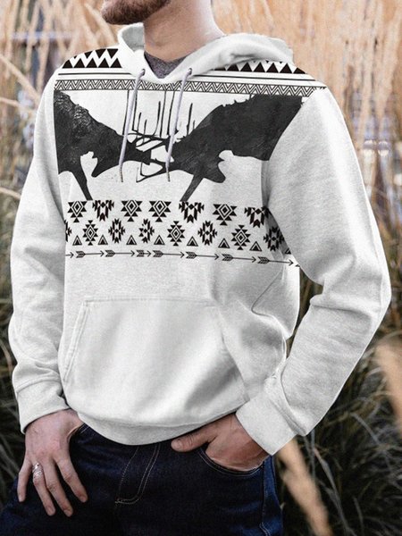 

Men's Animal Print Casual Hooded Sweatshirt, Light gray, Hoodies