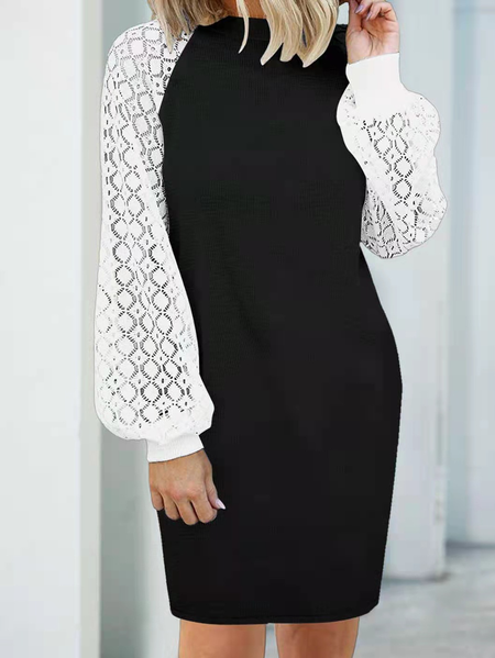 

Lace Daily Casual Knitting Dress, Black, Mini Dresses