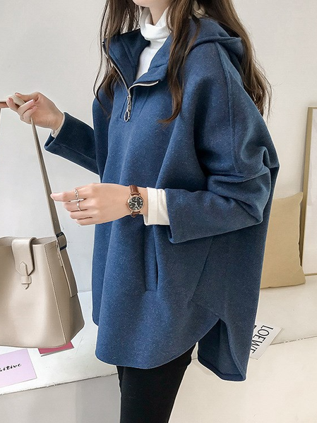 

Cotton Blends Casual Plain Sweatshirt, Blue, Sweatshirts & Hoodies