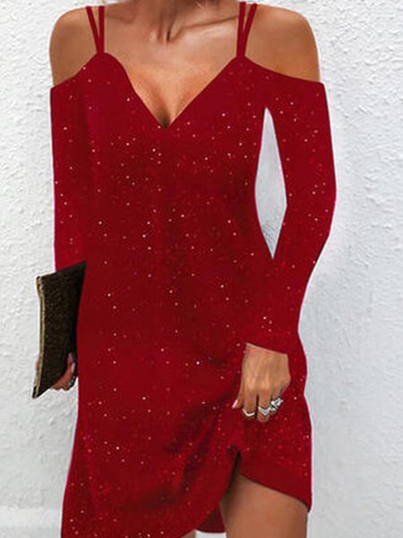 

Valentine's Day Solid V Neck Loosen Dresses, Red, Mini Dresses