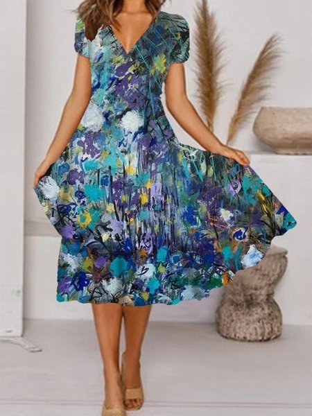 

Floral Vacation V Neck Dresses, Multicolor, Floral Dresses