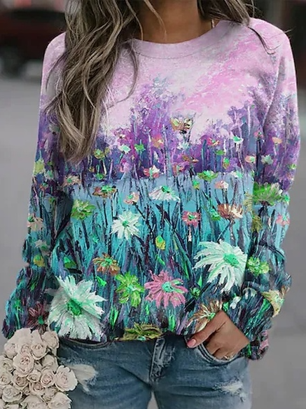 

Floral Crew Neck Casual Loosen Sweatshirts, Multicolor, Tops
