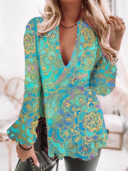 

Casual Sapphire & Jade Stained Glass Mandalas Omber Tops, Green, Tops