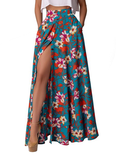 

Floral Elegant Regular fit Long Skirt, Blue, Maxi Skirts