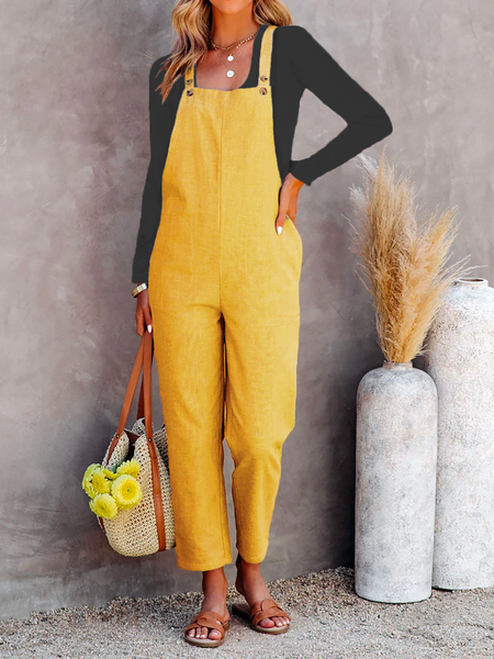 

Plus size Casual Plain Sleeveless One-Pieces Jumpsuits, Yellow, Jumpsuits