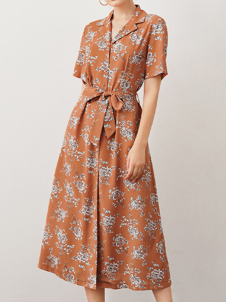 

Loosen Floral Shirt Collar Weaving Dress, Orange, Maxi Dresses