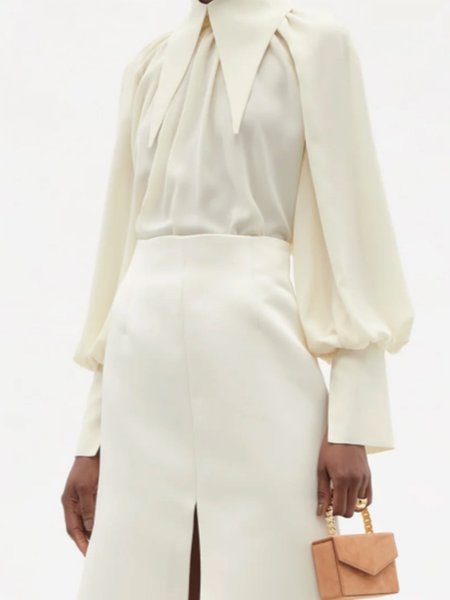 

Formal Shirt Collar Solid Chic Top, Cream, Blouses and Shirts