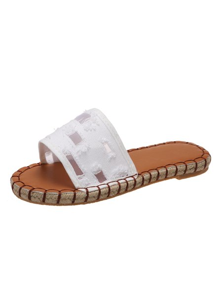 Buy Vacation Style Canvas Net Gauze Slippers, Sandals, Zolucky, White