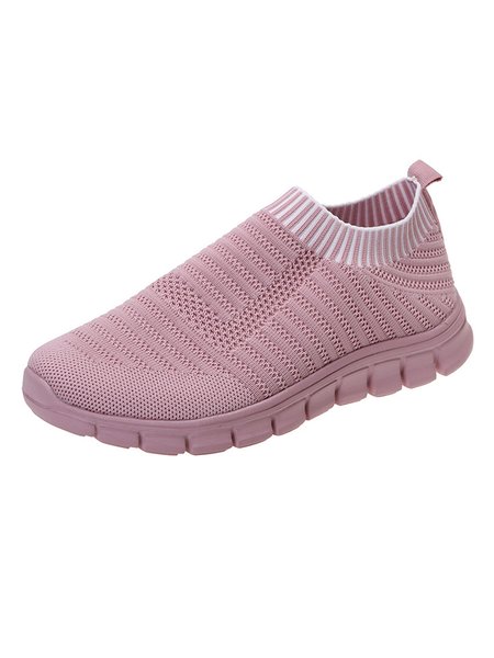 

Plain Striped Comfortable Flying Knit Sneakers, Pink, Sneakers