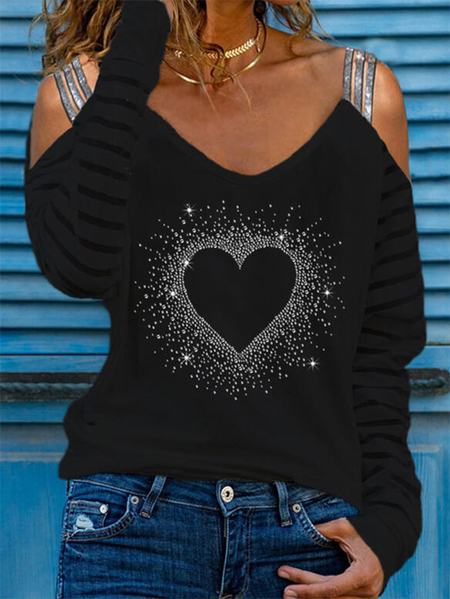 

Casual Long Sleeve Geometric Shirts & Tops Off The Shoulder Tops for Women, Black, T-Shirts
