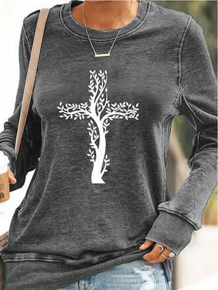 

Floral Cotton Blends Casual Shirts & Tops, Gray, Tops
