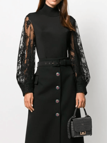 

Spring Long sleeve Simple Formal Date Daily Slightly stretchy Tops, Black, Tops