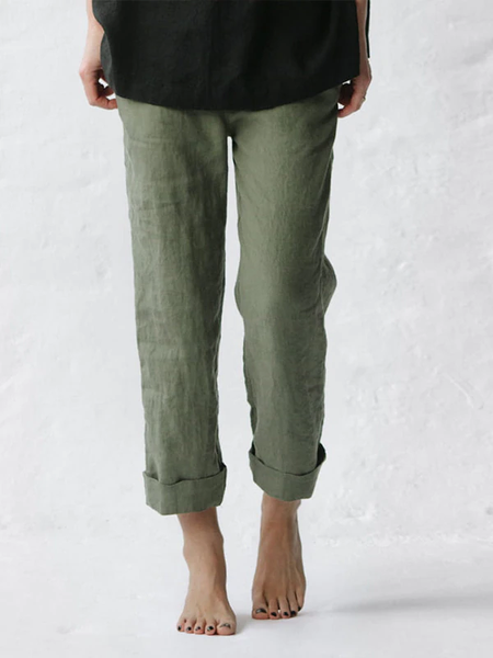 

Regular Fit Plain Cotton Blends Pants, Green, Pants