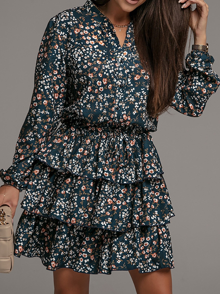 

Floral V Neck Loosen Casual Dresses, Black, Floral Dresses
