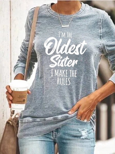 

Oldest Sister Crew Neck Cotton Blends Shirts & Tops, Gray, Sweatshirts & Hoodies