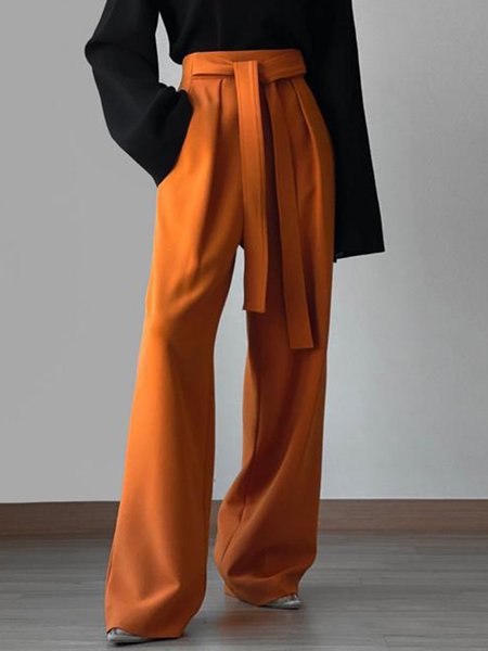 

Work Solid Simple Regular Fit Pants, Orange, Straight Leg Pants