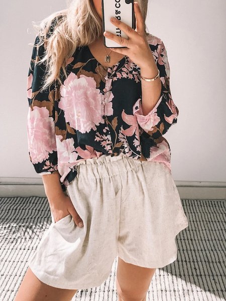 

Featured big flower print design spring and summer comfortable blouse, Multicolor, Tops