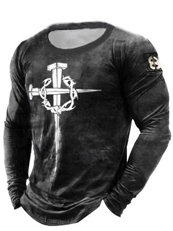 

Casual slim cross digital printing round neck pullover men's T-shirt, Color2, Men's Top
