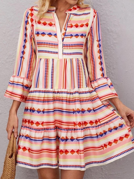 

Plus size Striped Boho Casual Dresses, Multicolor, Midi Dresses