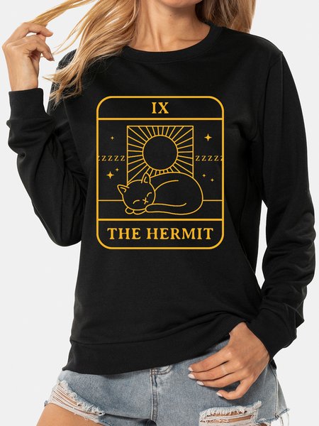 

Unocis The Hermit Fun Cat Print Round Neck Sweatshirt, Black, Sweatshirts
