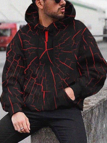 

Men's Line Pattern Casual Hooded Sweater, Black, Hoodies