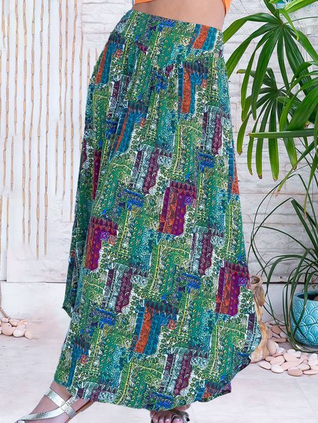 

Tribal Geometric Casual Vacation Skirts, Green, Skirts