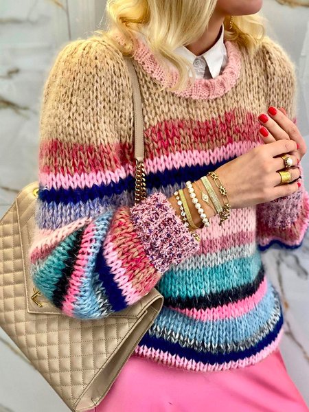 

Crew Neck Casual Wool/Knitting Sweater, Multicolor, Knitwear & Sweaters