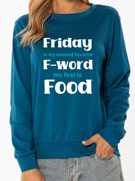 

Unocis Funny Letter Print Round Neck Long Sleeve Sweatshirt, Blue, Sweatshirts