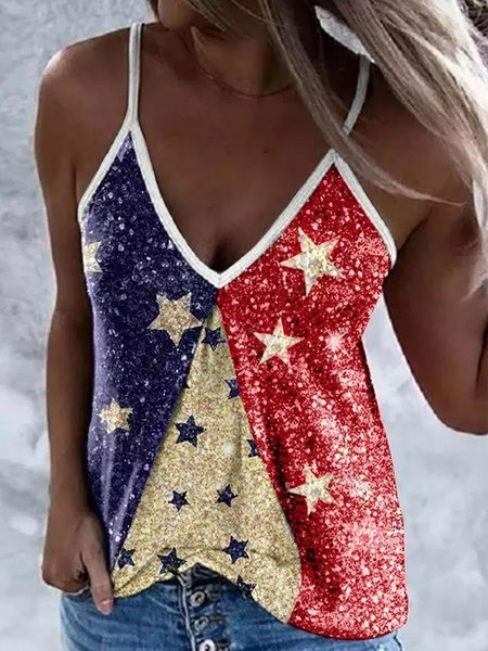 

Color Block American Star V-Neck Strap Camisole, Multicolor, Tanks & Camis