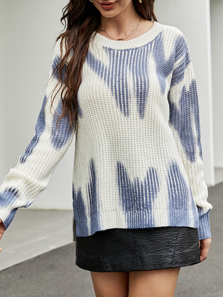 

Ombre Crew Neck Yarn/Wool Yarn Casual Sweater, Blue, Sweaters