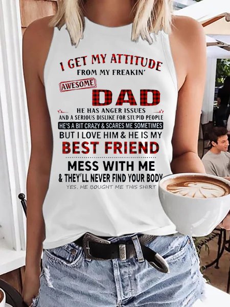 

I Get A Awesome Dad Print Crew Neck Tanks & Camis, White, Tank Tops