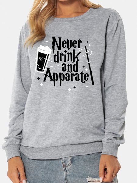 

Unocis Funny Letter Print Crew Neck Long Sleeve Sweatshirt, Gray, Sweatshirts