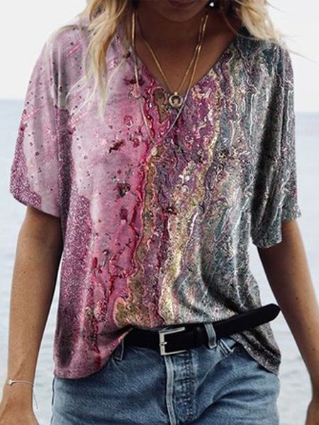 

Quicksand Casual V Neck Loosen Shirts & Tops, Multicolor, Tops