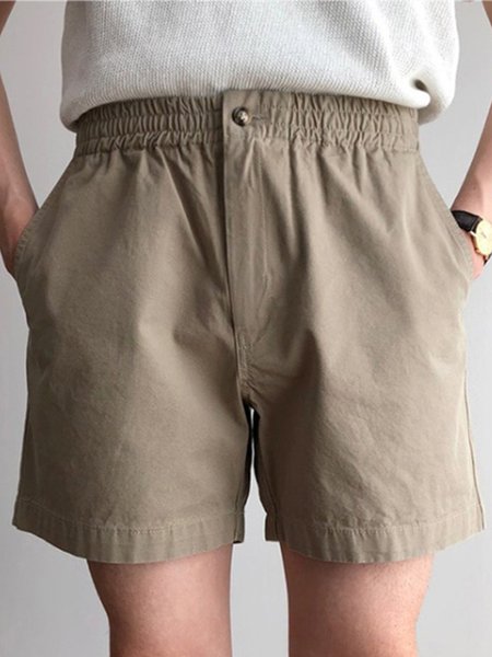 

Plain Loosen Casual Pants, Deep khaki, Shorts