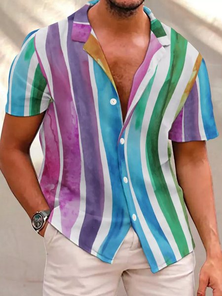 

Rainbow Stripes Men's Shirts & Tops, As picture, Shirts