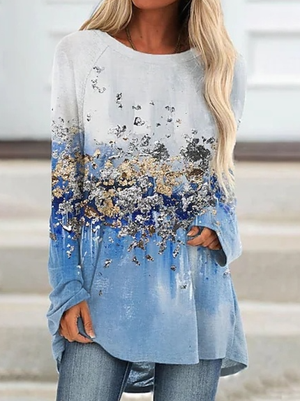 

Women's Abstract Painting T shirt Graphic Print Round Neck Tops, Blue, Tops