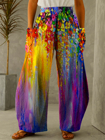 

Loosen Ombre Vacation Floral Pants, Multicolor, Pants