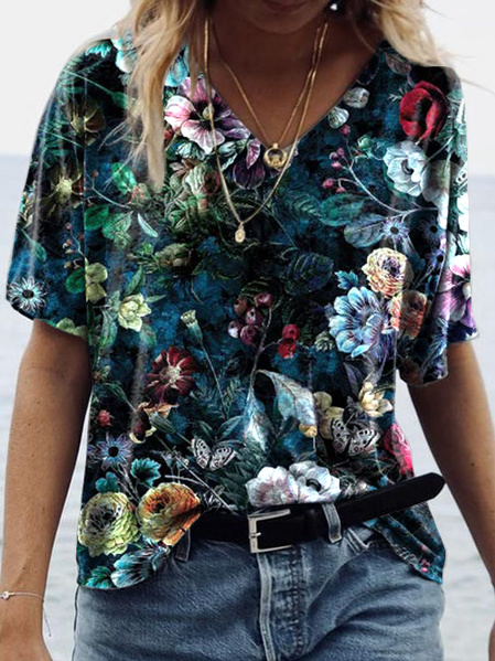 

Loosen Vacation Floral Shirts & Tops, Deep blue, Tops