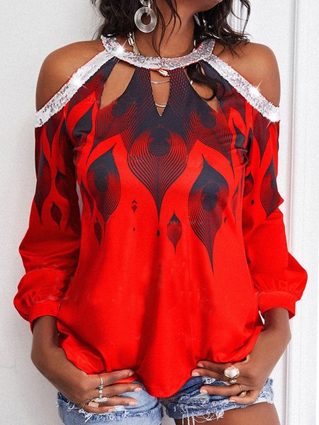 

Tribal Casual Crew Neck Long Sleeve Shirts & Tops, Red, Tops