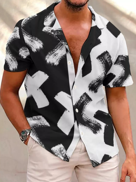 

Fun Print Short Sleeve Casual Shirts & Tops, Black-white, Shirts