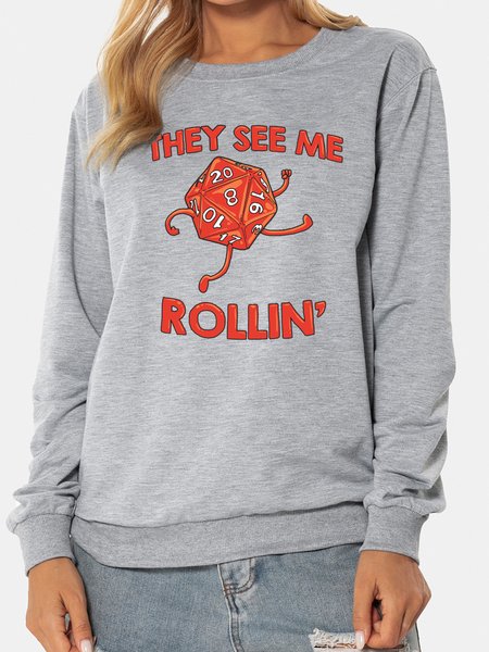

Unocis Funny Print Round Neck Sweatshirt, Gray, Sweatshirts