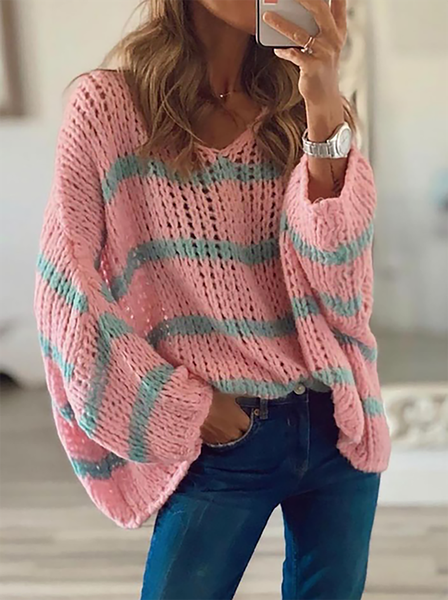 

Plus size Striped Casual Sweater, Pink, Knitwear & Sweaters