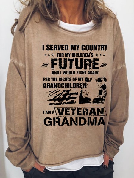 

I Am A Veteran Grandma Letter Casual Sweatshirt, Khaki, Hoodies&Sweatshirts