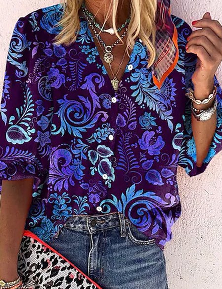 

Casual Shirt Collar Loosen Shirts & Tops, Purple, Shirts & Blouses